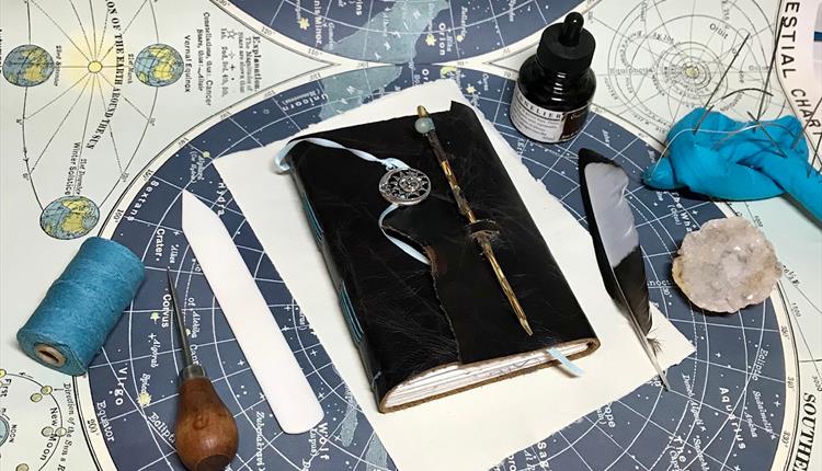 Charms and Curses Spellbook - a leather wraparound bookbinding workshop