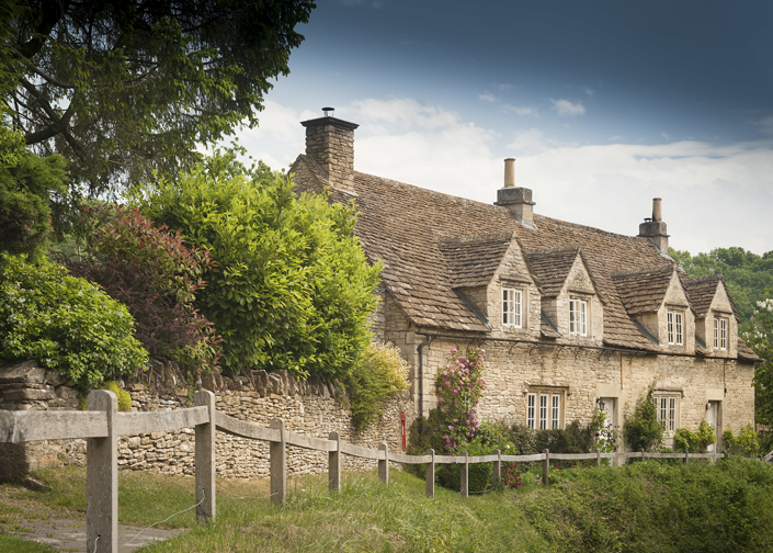 Stone cottages in the Wiltshire village of Slaughterford
