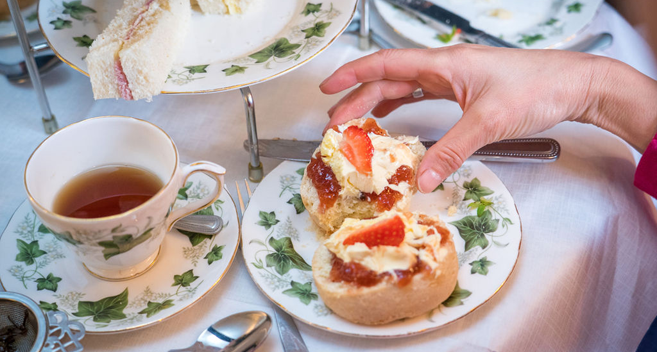 Scone and jams in the bridge Tearooms