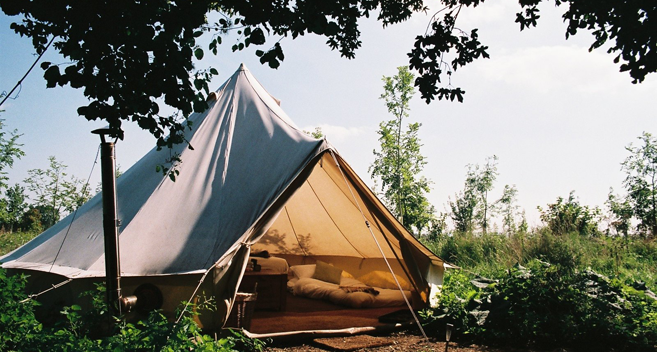 Glamping tent at the Farm Camp