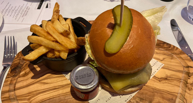 A burger with chips