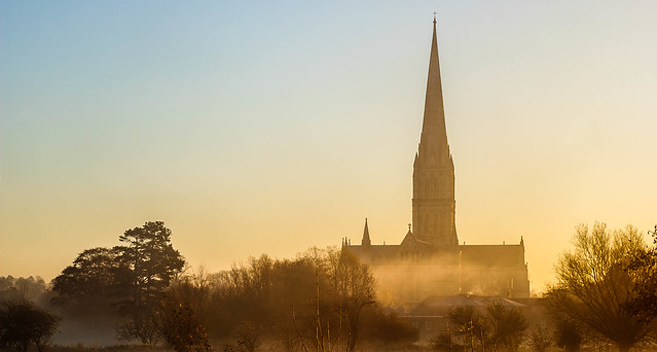 Salisbury Cathedral in the mist