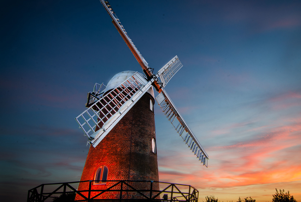 wilton windmill at night