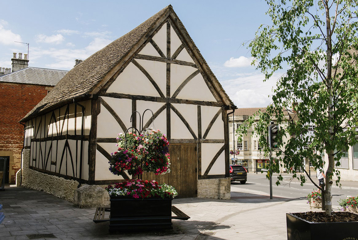 historic medieval black and white building