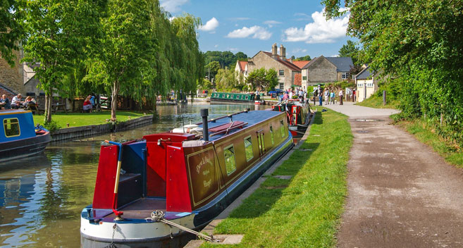 Narrowboat on a canal in Wiltshire