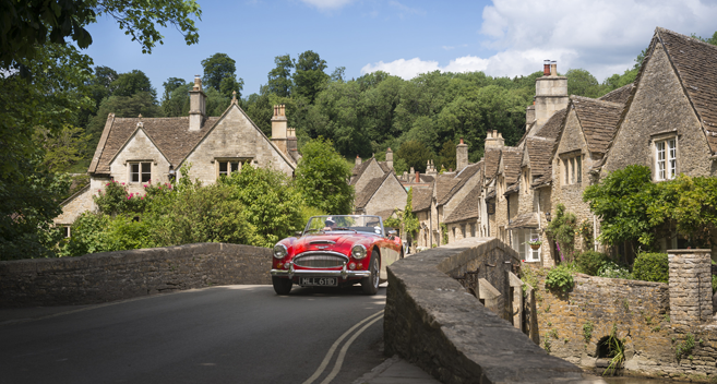 Vintage car in Castle Combe